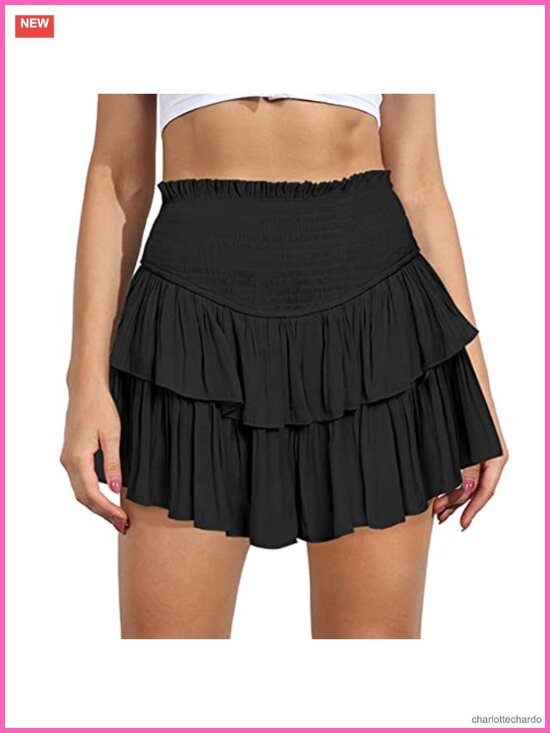 Dresses & Skirts - High Waist Ruffle Flowy Mini Skirt Pleated Lined Casual Summer Rayon